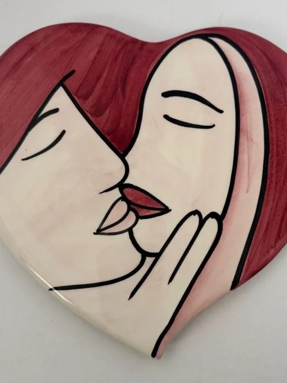 Heart-Shaped Embrace Wall Art – Red and Cream Decorative Plaque